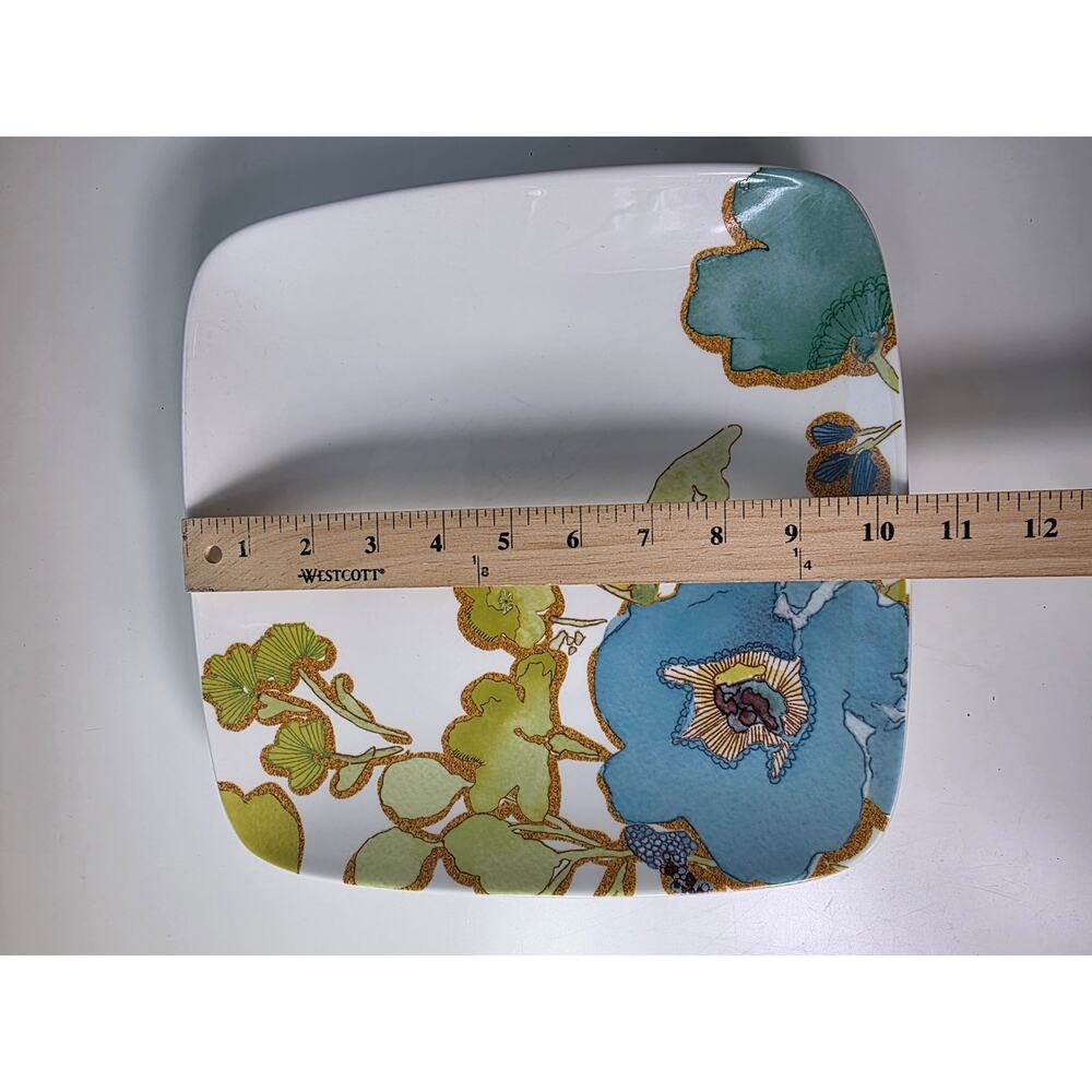 Set of 2- LENOX Floral Fusion Square 10.5" Blue White Dinner Plates